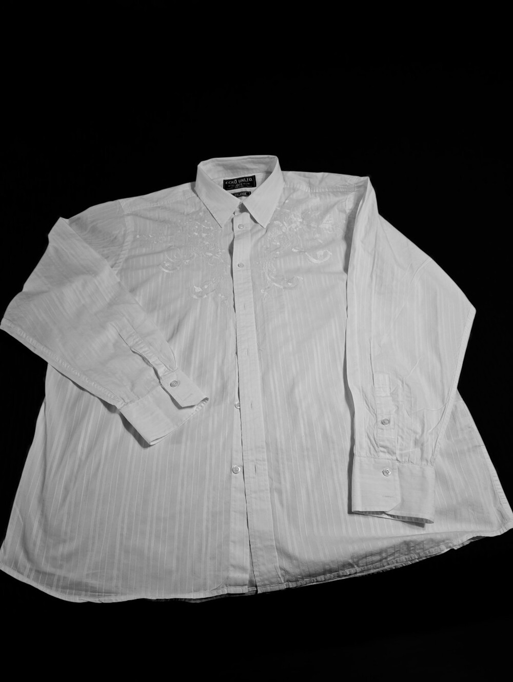 White Ecko Unltd. Men's Cotton Button-Down Shirt Big&Tall Embroidered Y2K XXL